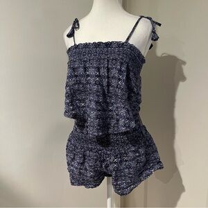 Olivaceous Navy Floral Smocked Tie Top & Shorts Set